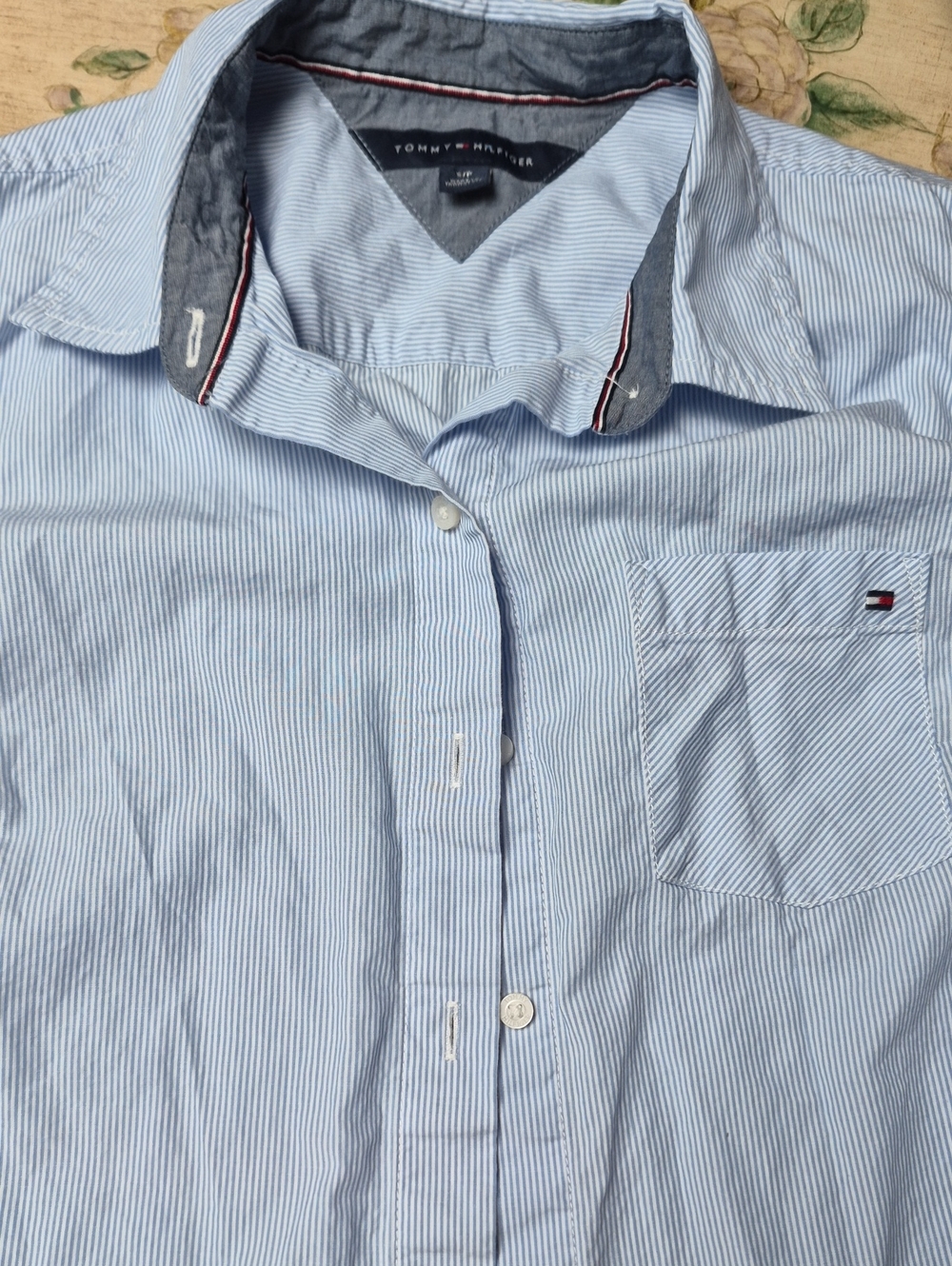 Tommy Hilfiger Light Blue & White Pinstripe Dress Shirt